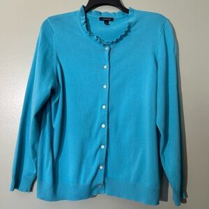 Lands' End Women's Turquoise Cardigan Sweater